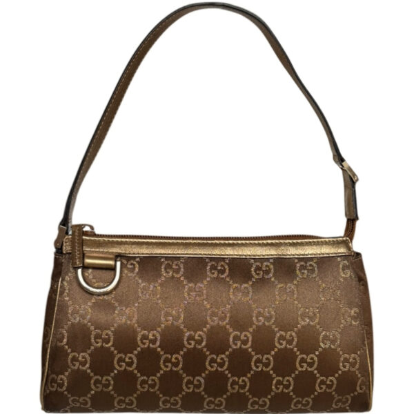 Vintage Gucci Monogram Satin Metallic Mini Shoulder Bag in Brown / Gold | NITRYL