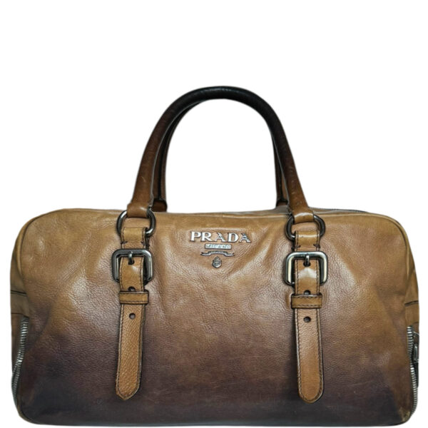 Vintage Prada Ombre Leather Boston Bag in Brown / Gold | NITRYL