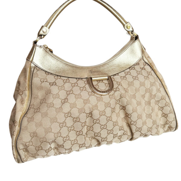 Gucci Monogram D Ring Hobo Shoulder Bag Beige / Metallic Gold - Image 2