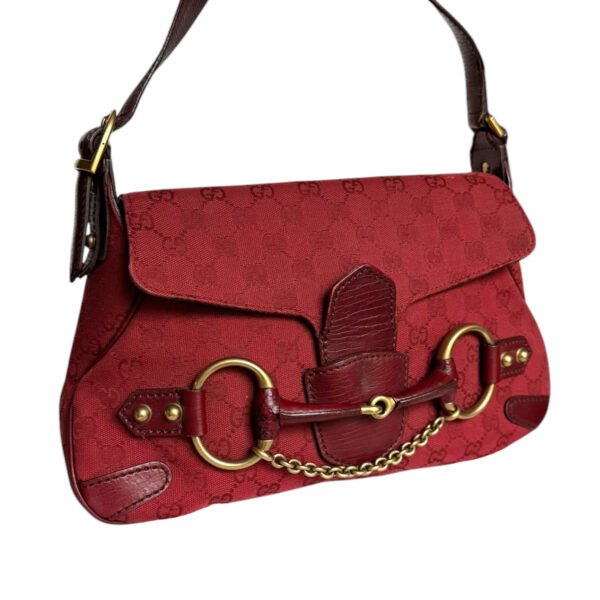 Gucci Monogram Horsebit Shoulder Bag in Red / Gold - Image 2