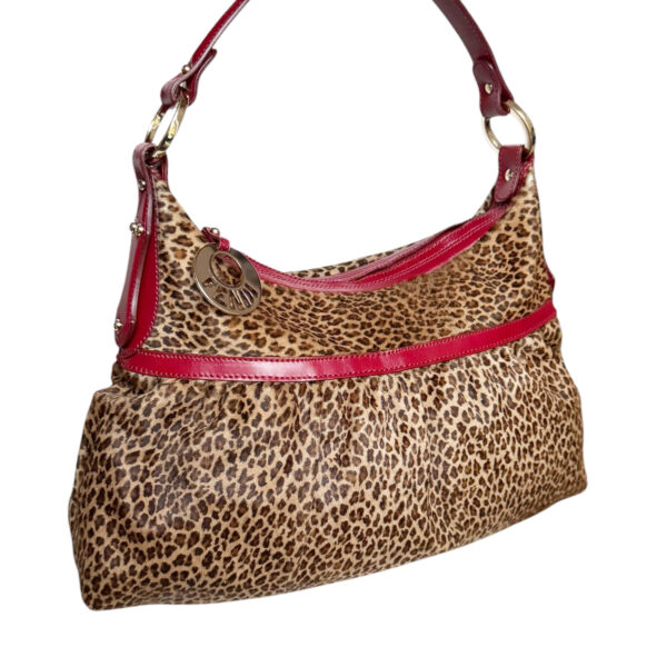 Fendi Leopard Print Calfskin Chef Shoulder Bag in Brown / Gold / Red - Image 2