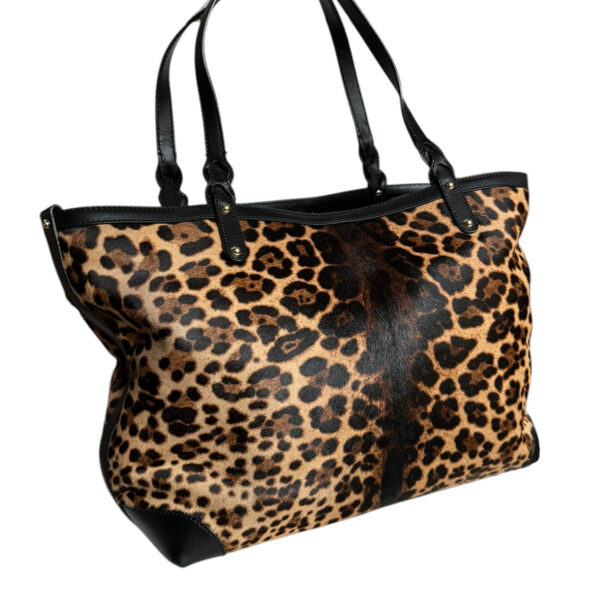 Gucci Leopard Print Calfskin Tote Shoulder Bag in Brown / Black / Gold - Image 2