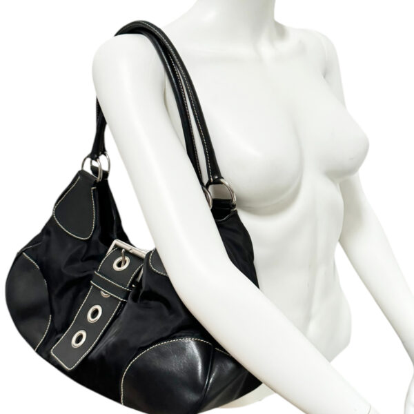 Prada Nylon Buckle Large Half Moon Hobo Shoulder Bag in Black / Silver - Image 7