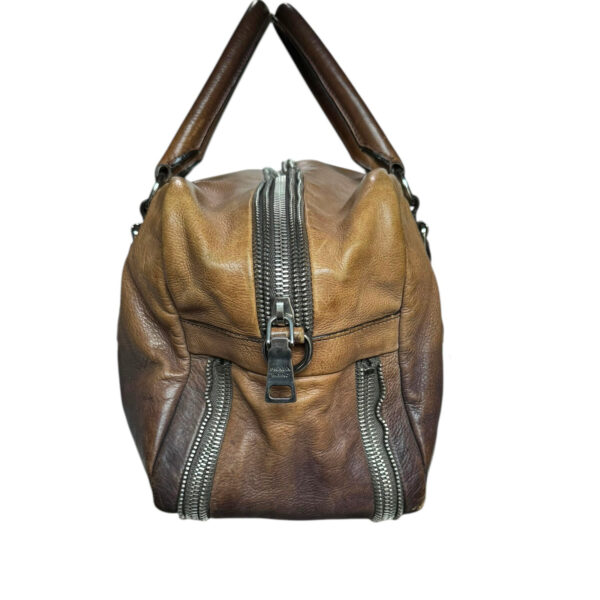 Prada Ombre Zip Detailing Leather Boston Bag in Brown / Gold - Image 3