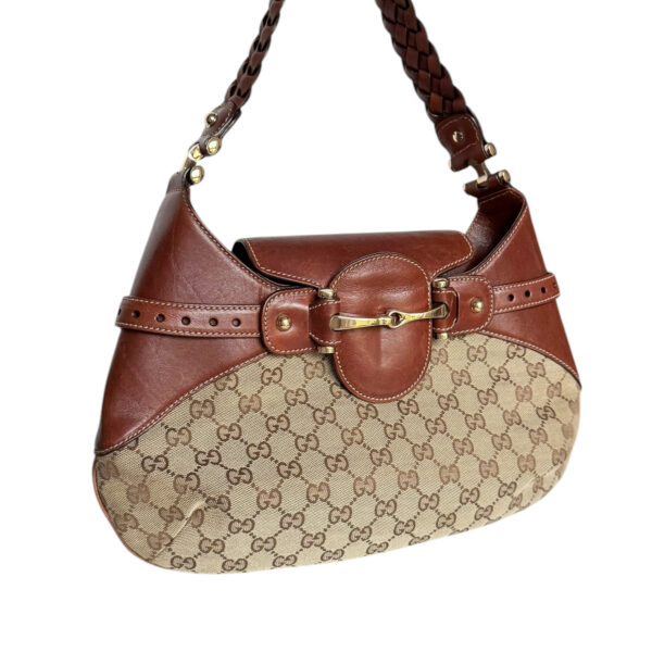 Gucci Monogram Horsebit Shoulder Bag in Beige / Tan Brown / Gold - Image 2