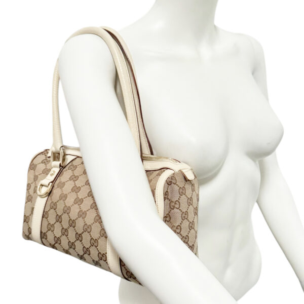 Gucci Monogram Shoulder Boston Bag in Beige / Cream / Gold - Image 9