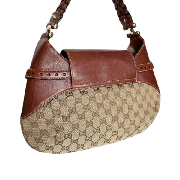 Gucci Monogram Horsebit Shoulder Bag in Beige / Tan Brown / Gold - Image 4