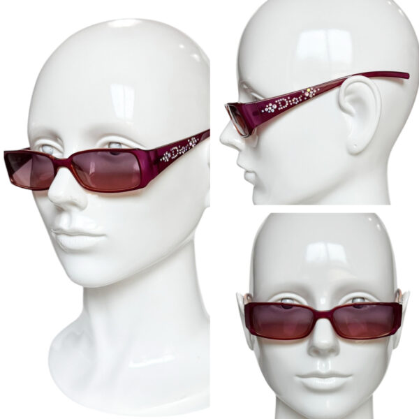 Dior Crystal Logo Sunglasses in Dark Pink - Maroon - Image 4