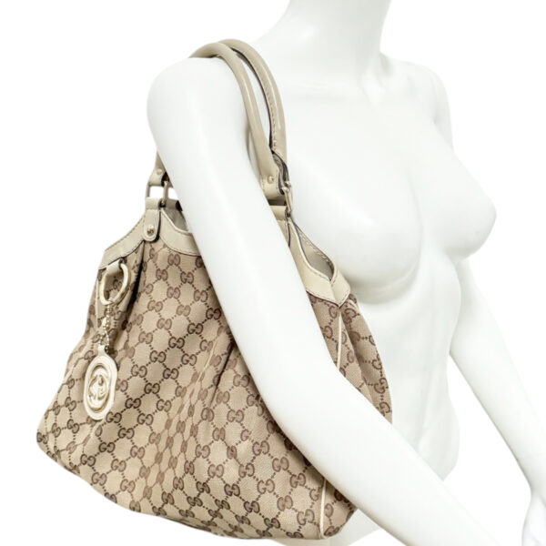 Gucci Monogram Sukey Hobo Shoulder Bag in Beige / Gold - Image 9