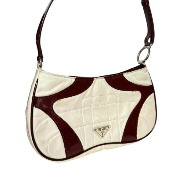 Prada Nylon Shoulder Bag in Cream / Maroon - Image 2