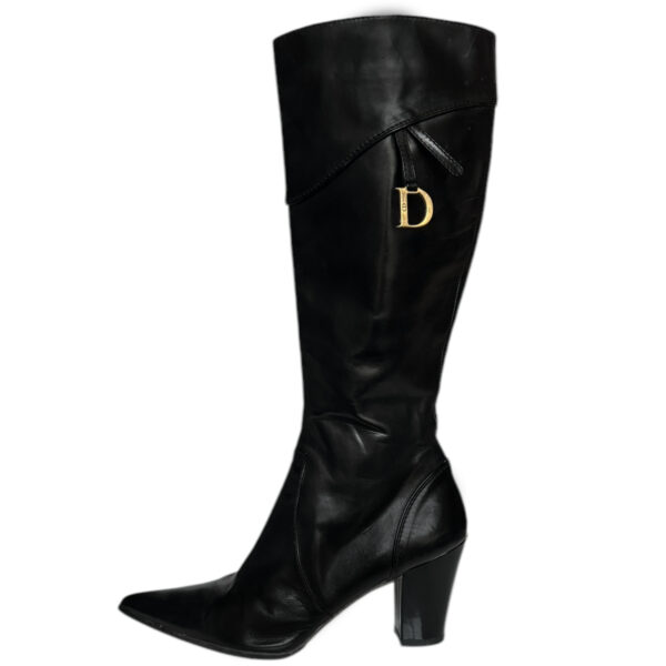 Vintage Dior Logo Saddle Leather Boots in Black / Gold UK 4 | NITRYL