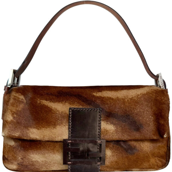 Vintage Fendi Mottled Calfskin Shoulder Baguette Bag in Brown / Tan | NITRYL