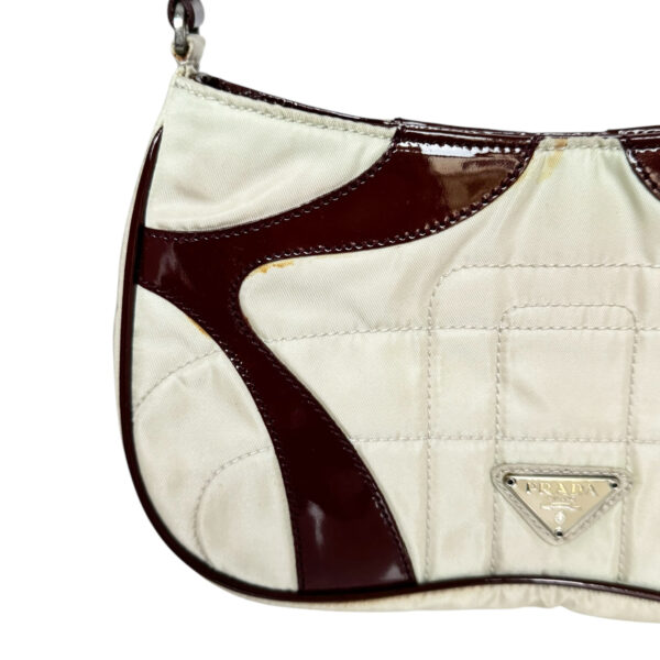 Prada Nylon Shoulder Bag in Cream / Maroon - Image 4