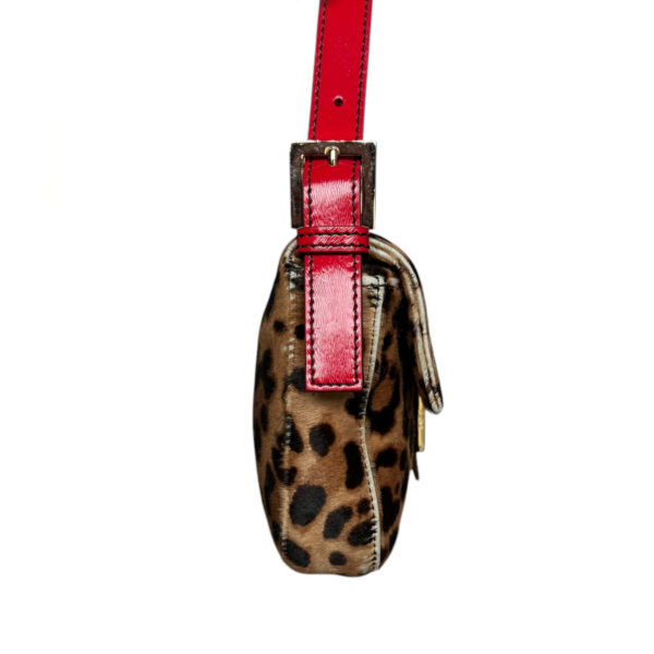 Fendi Leopard Print Calfskin Shoulder Baguette Bag in Brown / Red / Gold - Image 3