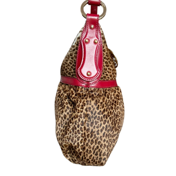 Fendi Leopard Print Calfskin Chef Shoulder Bag in Brown / Gold / Red - Image 3