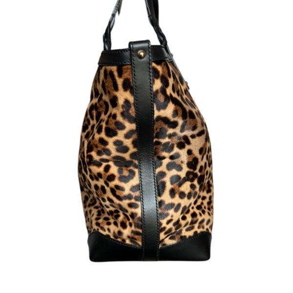 Gucci Leopard Print Calfskin Tote Shoulder Bag in Brown / Black / Gold - Image 3