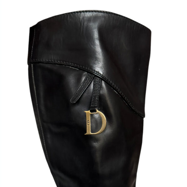 Dior Logo Saddle Leather Boots in Black / Gold UK 4 - Image 4