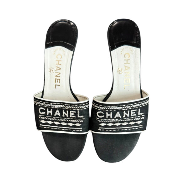 Chanel Embroidered Logo Heels in Black / White UK 3.5 - Image 2