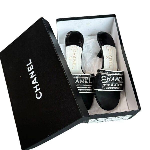 Chanel Embroidered Logo Heels in Black / White UK 3.5 - Image 5