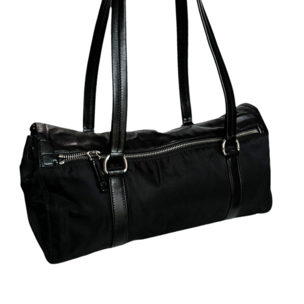 Prada Leather Nylon Buckle Shoulder Bag in Black / Silver - Image 4