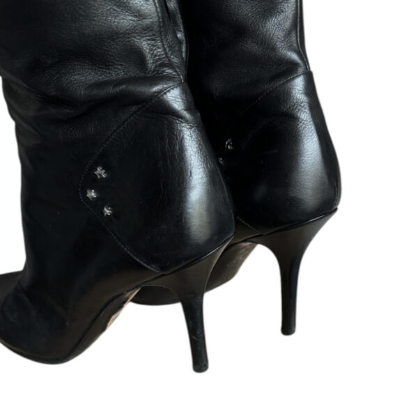 Dior Logo Over the Knee Biker Moto Leather Heeled Boots in Black UK 6 - Image 4