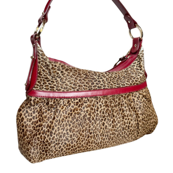 Fendi Leopard Print Calfskin Chef Shoulder Bag in Brown / Gold / Red - Image 4