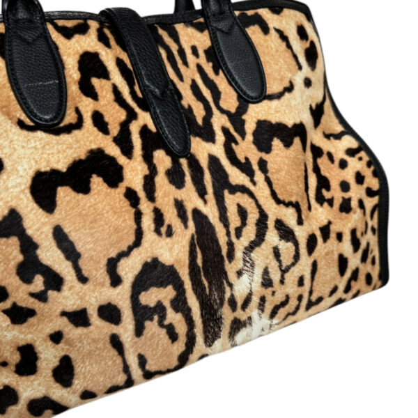 Gucci Leopard Print Calfskin Large Jackie Tote Shoulder Bag in Beige / Black / Gold - Image 4