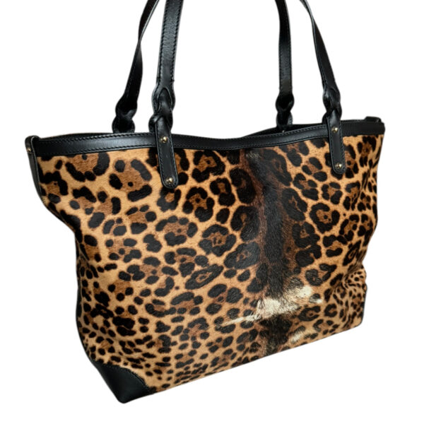 Gucci Leopard Print Calfskin Tote Shoulder Bag in Brown / Black / Gold - Image 4