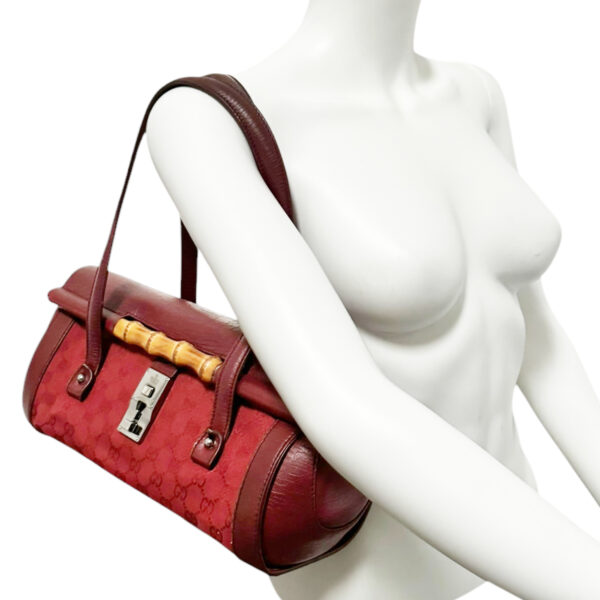 Gucci Monogram Bamboo Shoulder Bag in Red / Maroon / Silver - Image 8