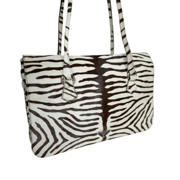 Prada Zebra Print Calfskin Shoulder Bag in White / Brown / Silver - Image 5