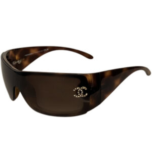 Vintage Chanel Diamante Logo Wraparound Sunglasses in Tortoiseshell Brown / Gold | NITRYL