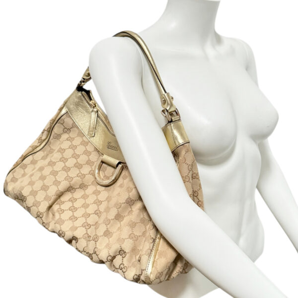 Gucci Monogram D Ring Hobo Shoulder Bag Beige / Metallic Gold - Image 8