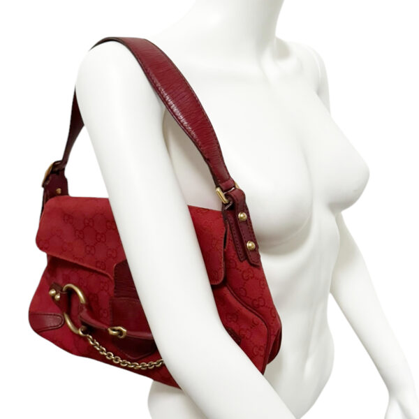 Gucci Monogram Horsebit Shoulder Bag in Red / Gold - Image 9