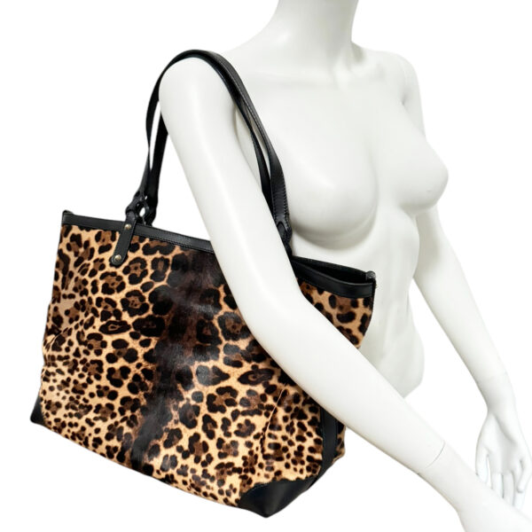 Gucci Leopard Print Calfskin Tote Shoulder Bag in Brown / Black / Gold - Image 9