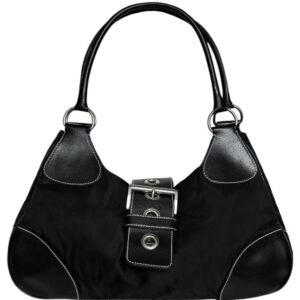 Vintage Prada Nylon Buckle Half Moon Hobo Shoulder Bag in Black / Silver | NITRYL