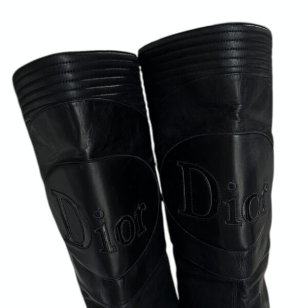 Dior Logo Over the Knee Biker Moto Leather Heeled Boots in Black UK 6 - Image 5