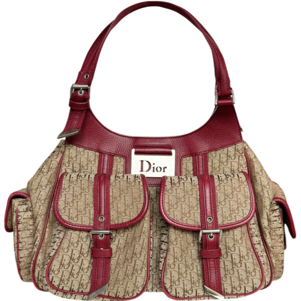 Vintage Dior Monogram Cargo Pocket Shoulder Bag in Beige / Red / Silver | NITRYL