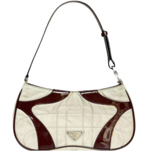 Vintage Prada Nylon Shoulder Bag in Cream / Maroon | NITRYL