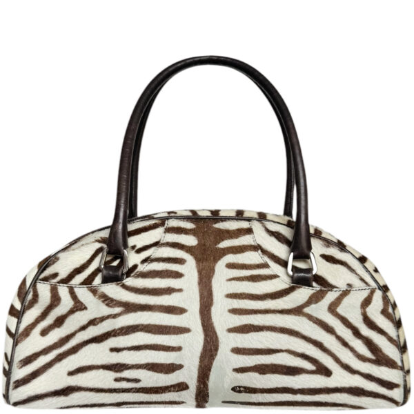 Vintage Prada Zebra Print Calfskin Shoulder Bag in White / Brown / Silver | NITRYL