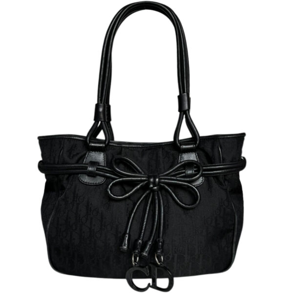 Vintage Dior Monogram CD Bow Shoulder Bag in Black | NITRYL