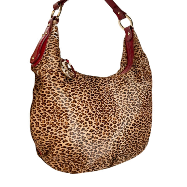 Fendi Leopard Print Calfskin Hobo Shoulder Bag in Brown / Red / Gold - Image 2