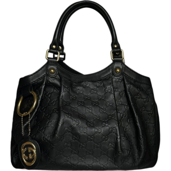 Vintage Gucci Monogram Leather Sukey Hobo Shoulder Bag in Black / Gold | NITRYL