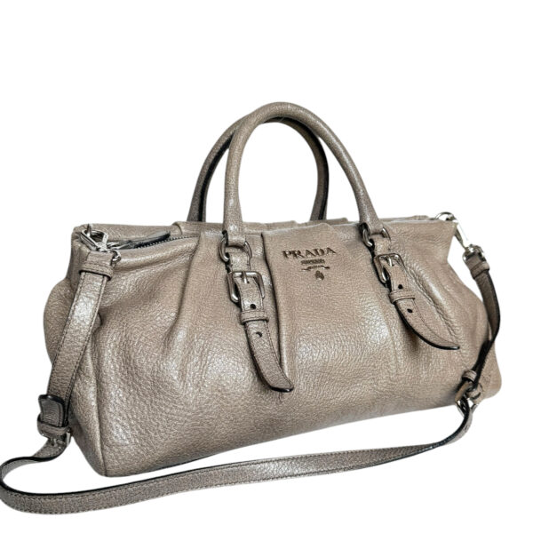 Prada Leather 2-Way Bag in Taupe Brown / Silver - Image 2