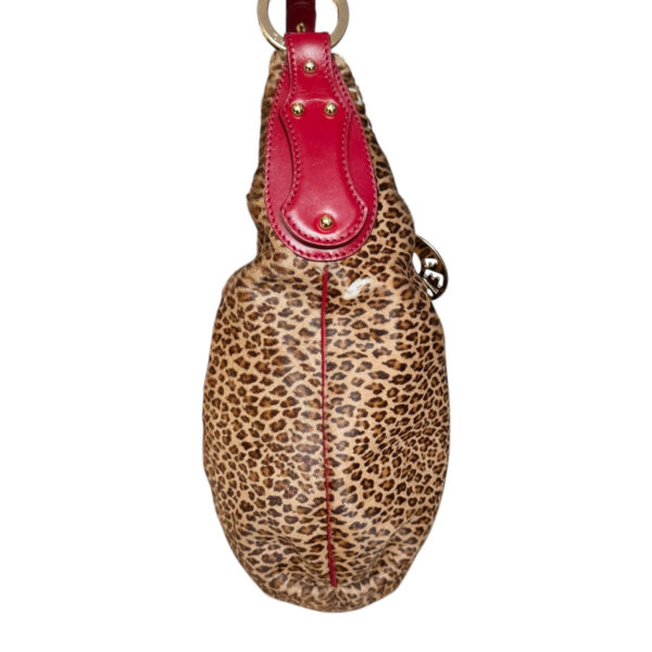 Fendi Leopard Print Calfskin Hobo Shoulder Bag in Brown / Red / Gold - Image 3