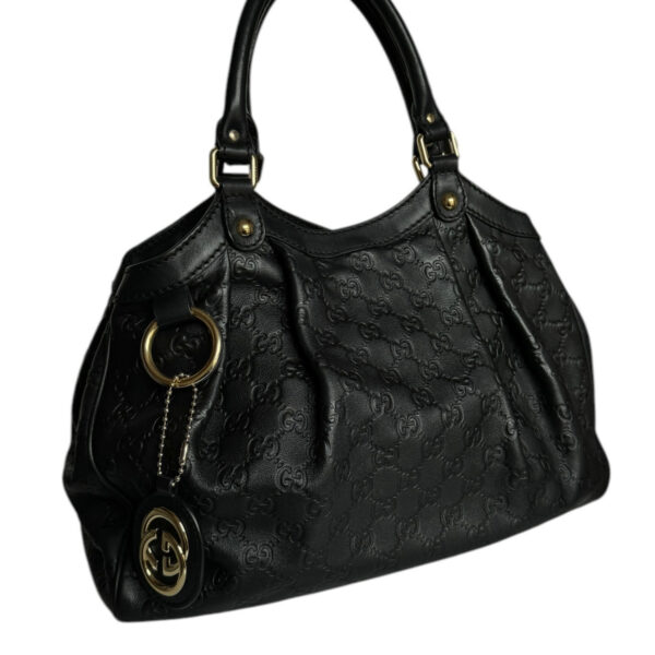 Gucci Monogram Leather Sukey Hobo Shoulder Bag in Black / Gold - Image 2