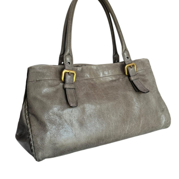 Prada Leather Bow 2-Way Shoulder Bag in Taupe Brown - Grey / Gold - Image 4