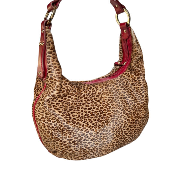 Fendi Leopard Print Calfskin Hobo Shoulder Bag in Brown / Red / Gold - Image 4