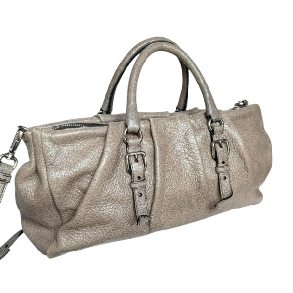 Prada Leather 2-Way Bag in Taupe Brown / Silver - Image 4