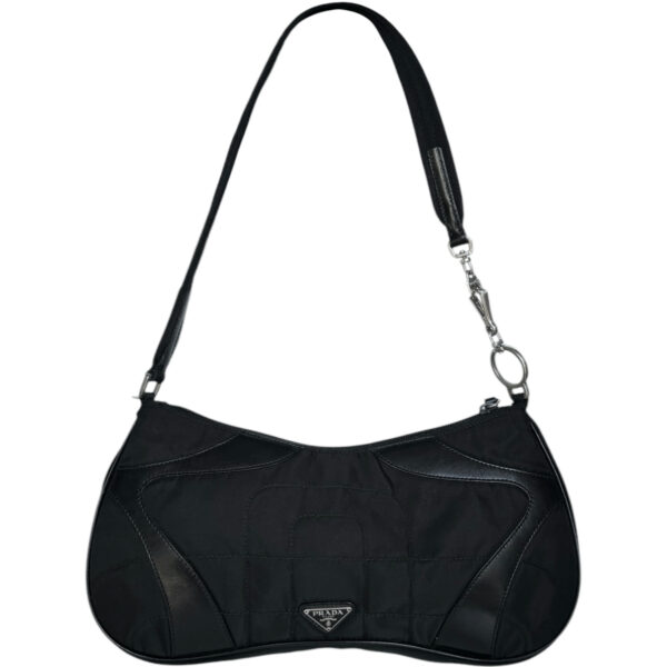 Vintage Prada Nylon Quilted Shoulder Bag in Black / Silver | NITRYL