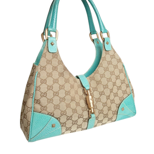 Gucci Monogram Jackie Shoulder Bag in Beige / Aqua Blue / Gold - Image 2